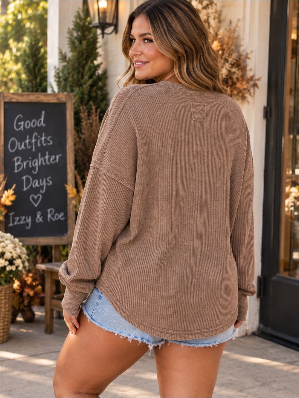 Zenana Hacci Ribbed Henley Pullover – Deep Camel - Picture 2 of 4